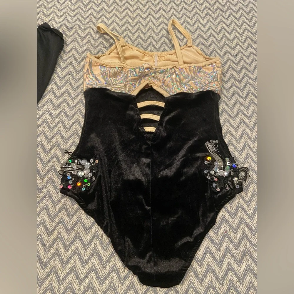 Glamour Gold and Black Sequined Dance Leotard